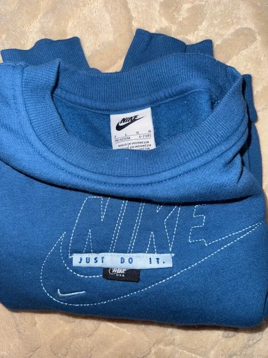 Nike Blue Crewneck with White Stitching and Swoosh Patch - Picture 2 of 2